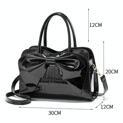 Leather Ladies Handbag - Bright Bow Design - Red Wine