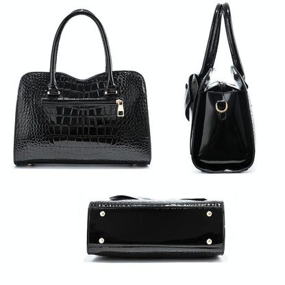 Leather Ladies Handbag - Bright Bow Design - Red Wine
