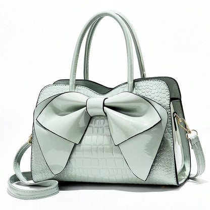 Leather Ladies Handbag - Bright Bow Design - Red Wine