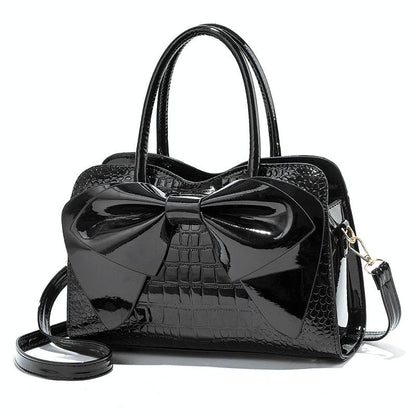 Leather Ladies Handbag - Bright Bow Design - Red Wine
