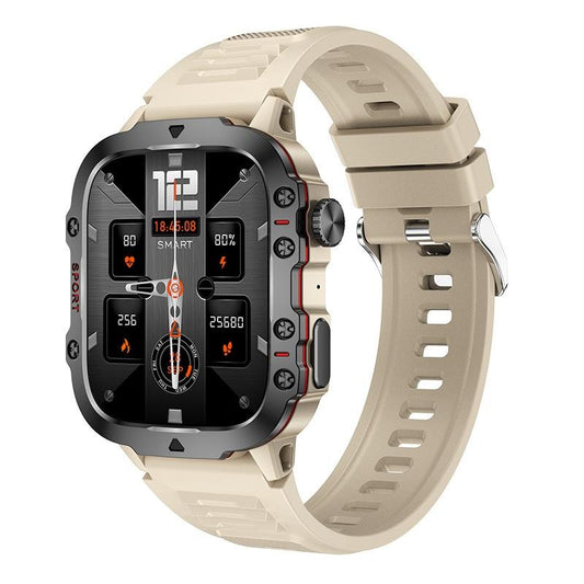 1.96 Inch Colour Screen Smart Watch Silicone Strap Support Bluetooth Call - Khaki