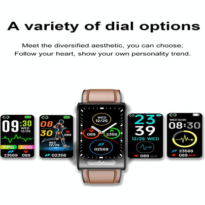 Health Monitoring Smart Leather Strap Watch With Colour Screen - Brown