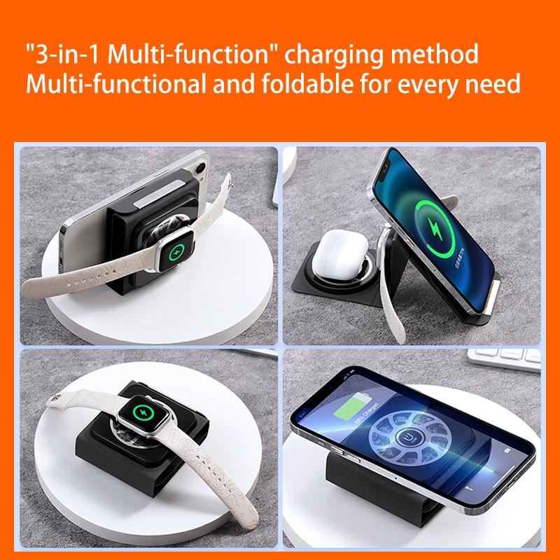 3 In 1 Portable Magsafe Wireless Charger - White
