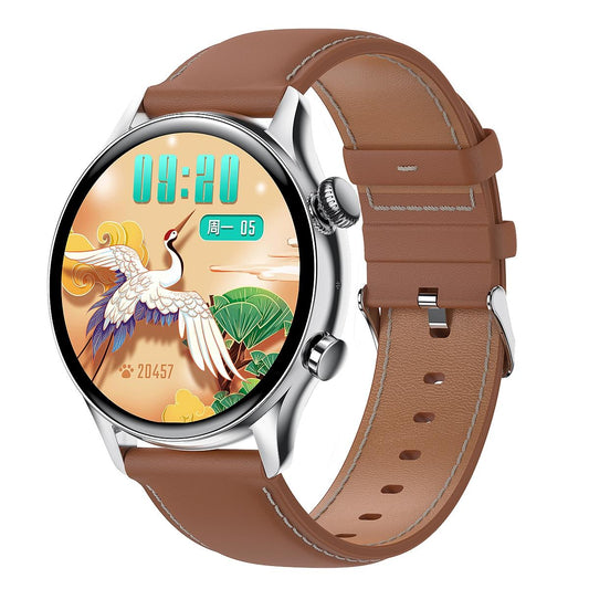 1.36 Inch Amoled Screen Leather Strap Smart Watch Support Nfc Function / Blood Oxygen Monitoring - Silver