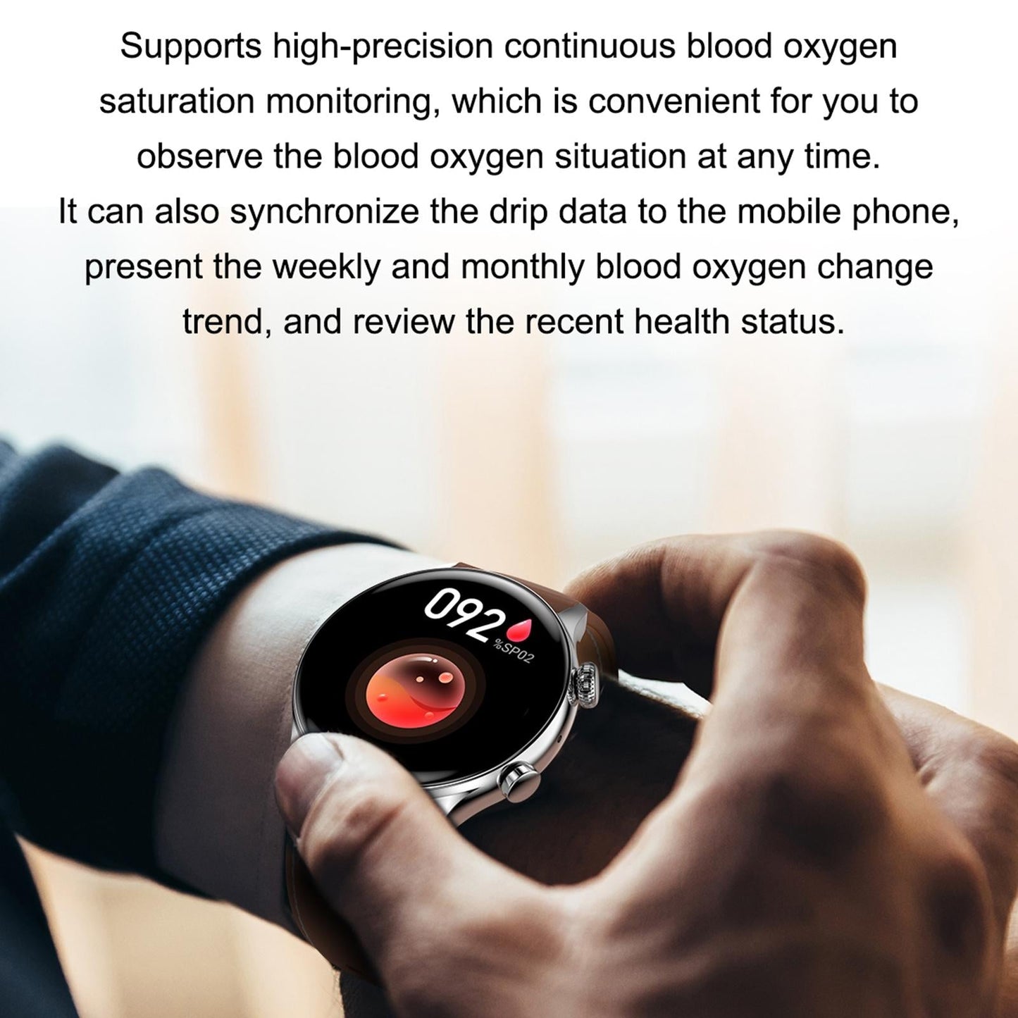 1.36 Inch Amoled Screen Leather Strap Smart Watch Support Nfc Function / Blood Oxygen Monitoring - Silver