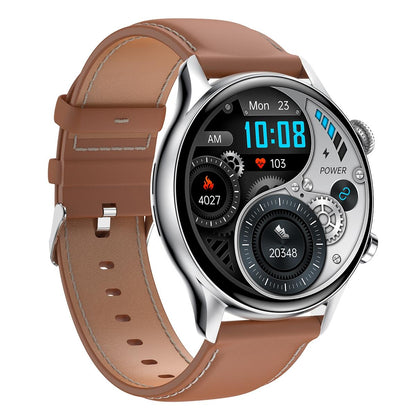 1.36 Inch Amoled Screen Leather Strap Smart Watch Support Nfc Function / Blood Oxygen Monitoring - Silver