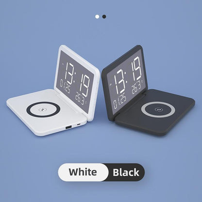 Foldable Desk Calendar Clock With Wireless Charger & Alarm - White