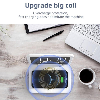 Foldable Desk Calendar Clock With Wireless Charger & Alarm - White