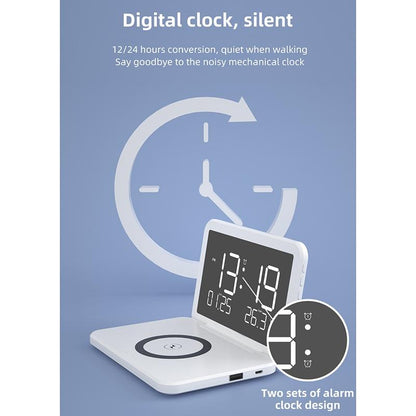 Foldable Desk Calendar Clock With Wireless Charger & Alarm - White