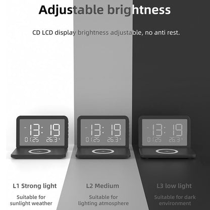 Foldable Desk Calendar Clock With Wireless Charger & Alarm - White