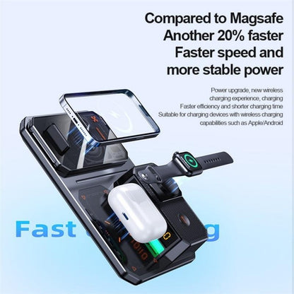 5 In 1 Magnetic Wireless Charger Stand With Clock & Speaker - White
