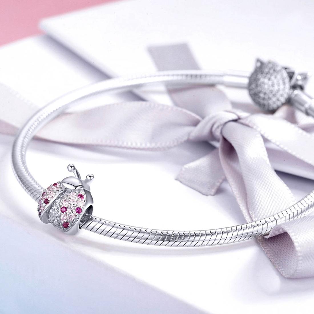 925 Sterling Silver Zircon Ladybug Bracelet / Necklace Set - Rose Gold