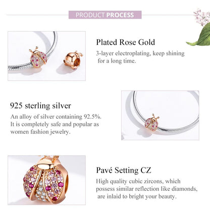 925 Sterling Silver Zircon Ladybug Bracelet / Necklace Set - Rose Gold