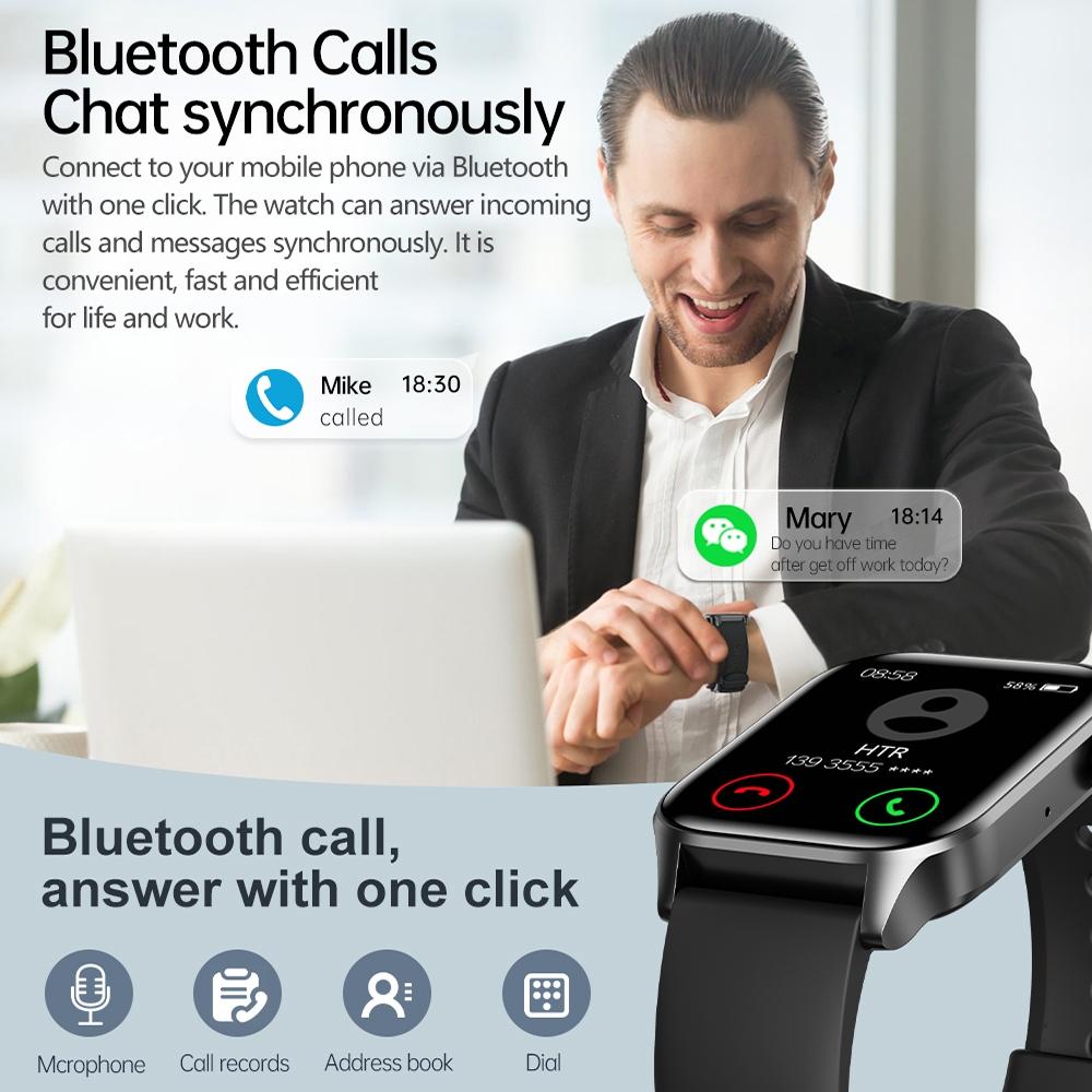 1.85 Inch Ip67 Waterproof Sports Health Monitoring Bluetooth Call Smart Watch - Pink