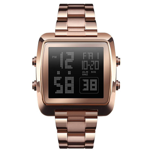 Vintage Gold Steel Square Watch - Waterproof & Luminous - Rose Gold