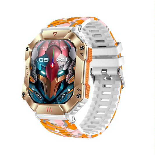 2.0 Inch Bt5.1 Ip67 Sport Smart Watch Support Bluetooth Call / Sleep / Blood Oxygen / Heart Rate / Blood Pressure Health Monitor - White + Camouflage