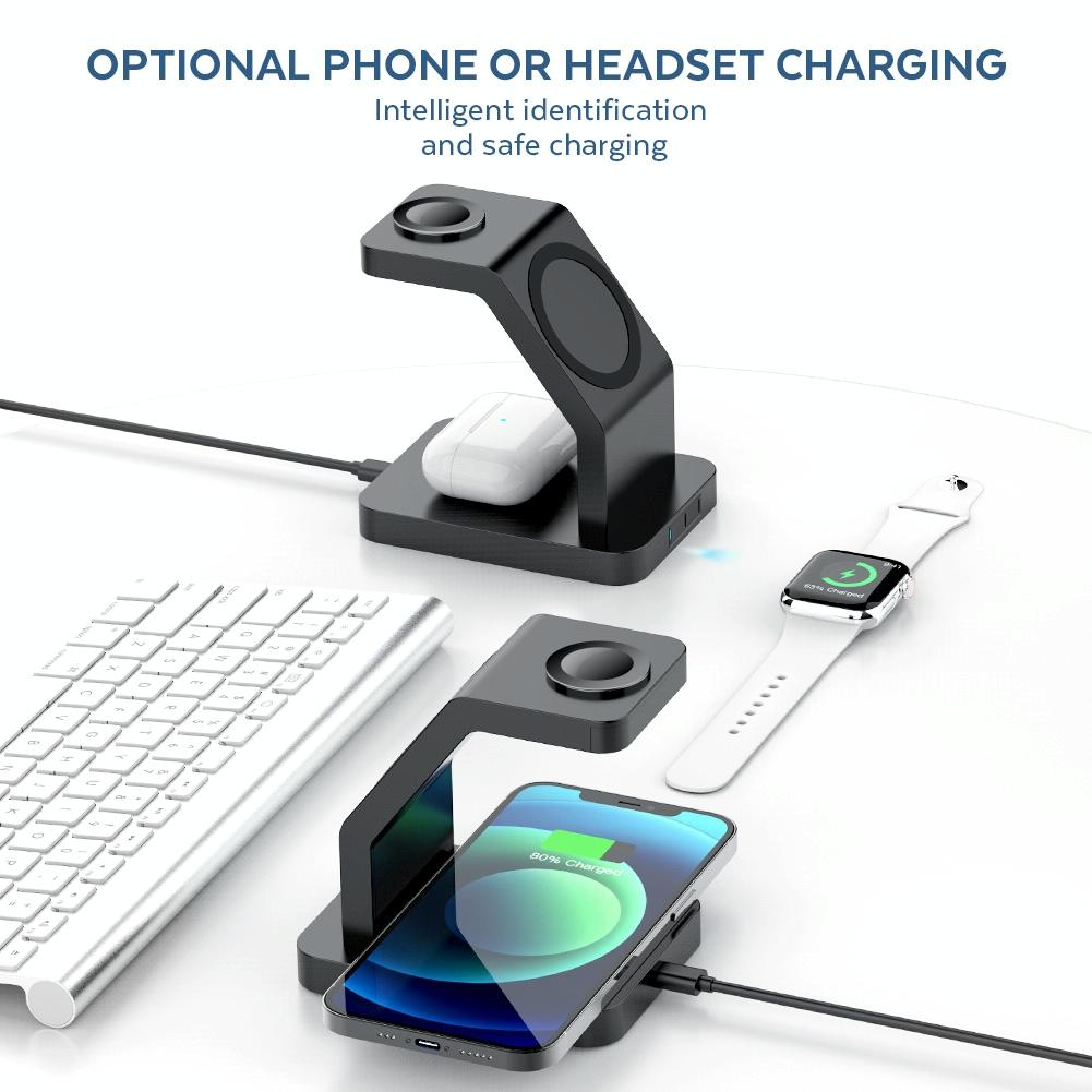 3 In 1 Magnetic Wireless Charger For Iphone Iwatch Airpods - Black