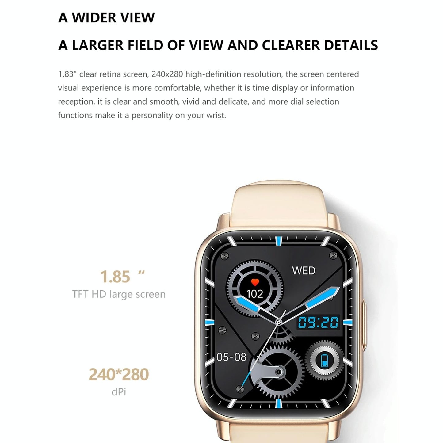 1.83 Inch Bt5.2 Smart Sport Watch Support Sleep / Heart Rate / Blood Oxygen / Temperature / Heart Sugar / Blood Pressure Health Monitor - Gold