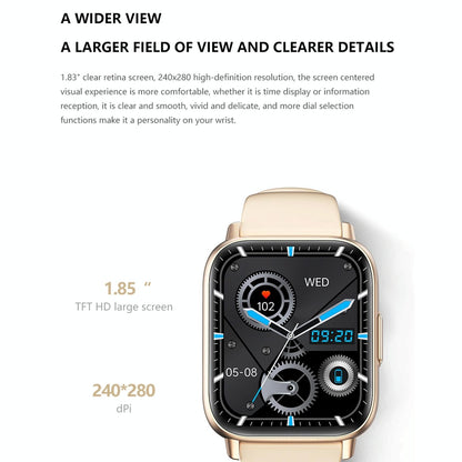 1.83 Inch Bt5.2 Smart Sport Watch Support Sleep / Heart Rate / Blood Oxygen / Temperature / Heart Sugar / Blood Pressure Health Monitor - Gold