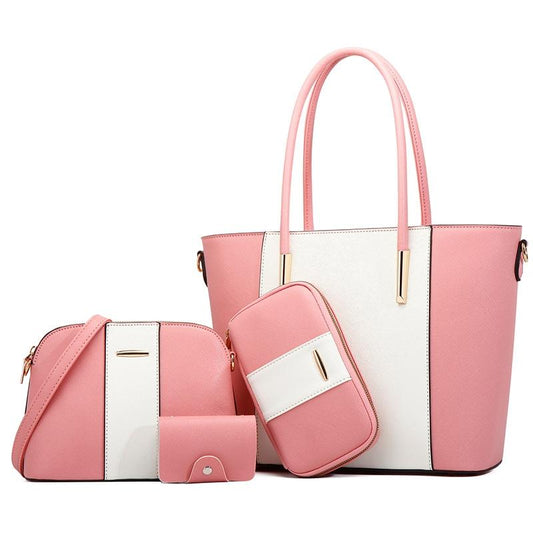 Stylish 4-in-1 Diagonal Handbag with Large Capacity - Pink White