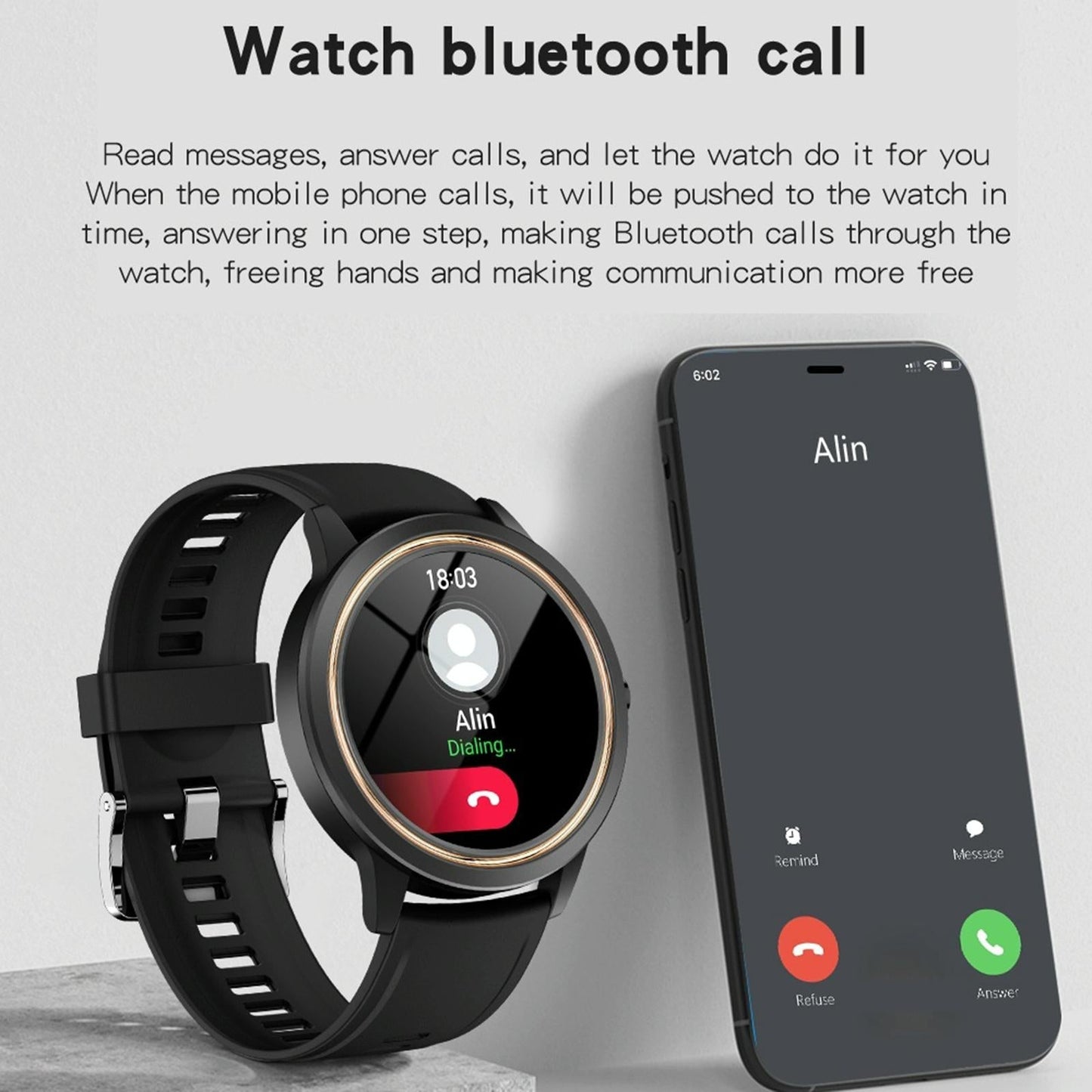 1.32 Inch Ips Hd Screen Smart Watch Support Bluetooth Calling / Blood Pressure Monitoring - Black