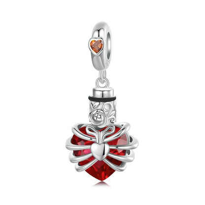 925 Sterling Silver Heart Pendant With Beaded Detail - Red