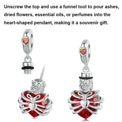 925 Sterling Silver Heart Pendant With Beaded Detail - Red