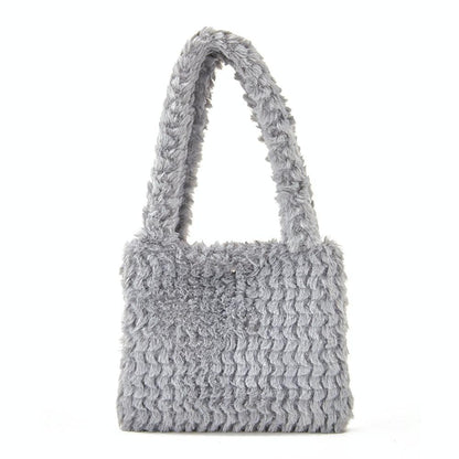 Small Plaid Handbag in Plush Material - Sky Blue