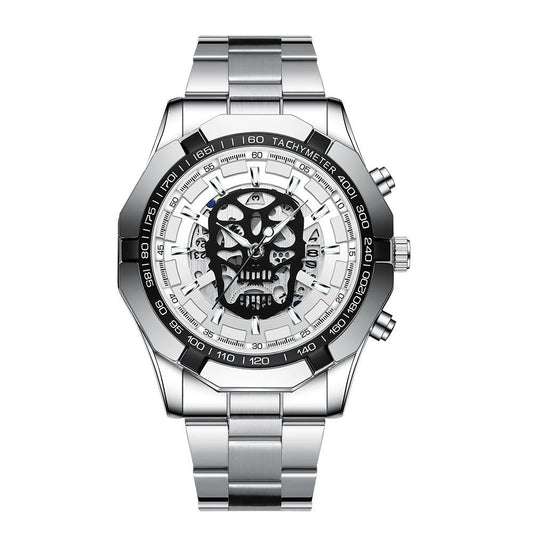 Waterproof Luminous Skeleton Watch - 30m - White Steel White