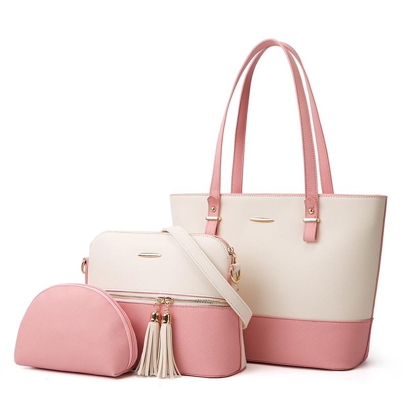 Large Capacity Fashion Handbag with Diagonal Design and Letter Detail - White Brown