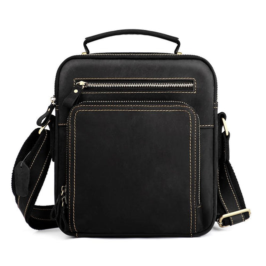 Men Crazy Horse Leather Crossbody Bag Durable & Stylish - Black