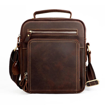 Men Crazy Horse Leather Crossbody Bag Durable & Stylish - Black