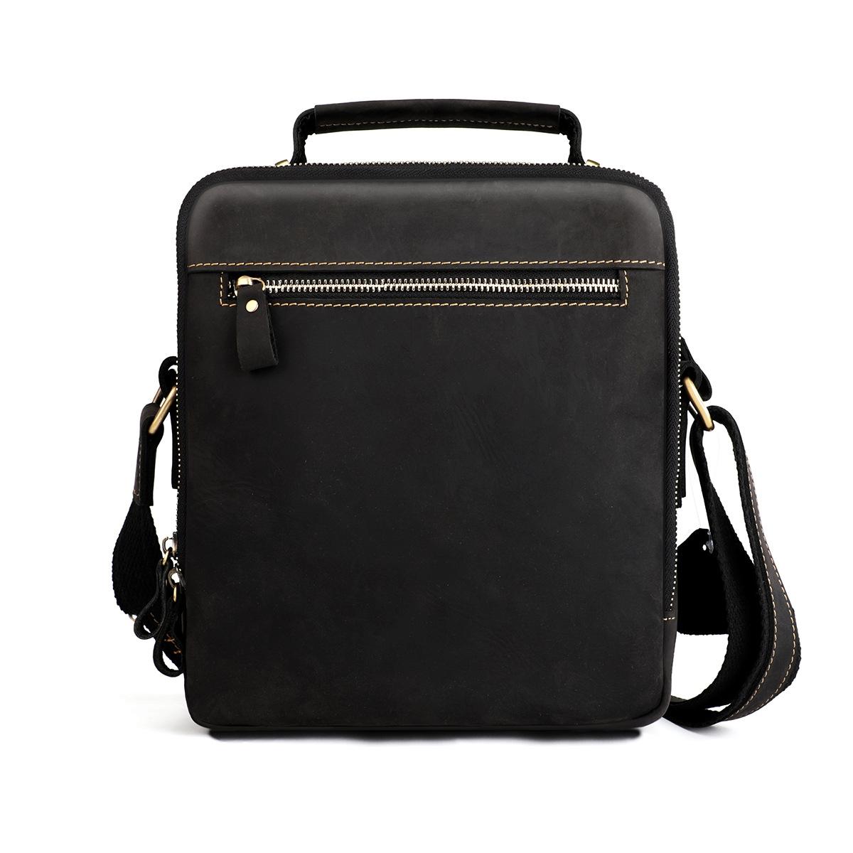 Men Crazy Horse Leather Crossbody Bag Durable & Stylish - Black