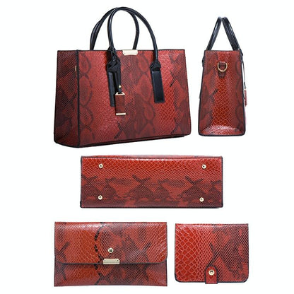 Stylish 3-in-1 Snakeskin Diagonal Handbag - Fashionable and Versatile - Black