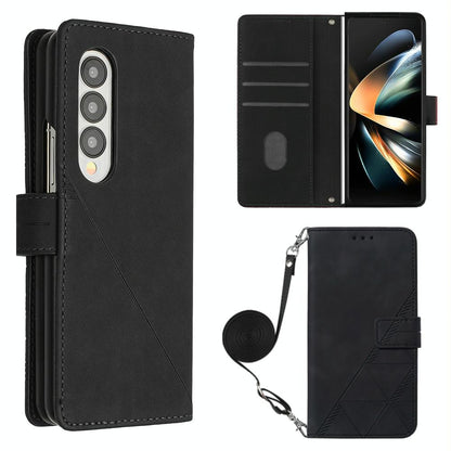 For Samsung Galaxy z Fold4 5G Embossed Leather Flip Crossbody Phone Case - 3d Design - Dark Green