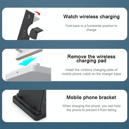 3 In 1 Foldable Charging Stand For Iphones Apple Watch And Airpods - Black