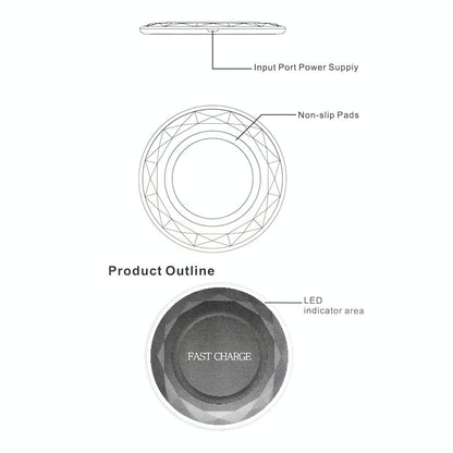 1M Fast Charging Wireless Charger Diamond Qi Standard - Black