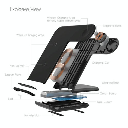 Vertical Magnetic Wireless Charger For Qi Phones & Apple Watch Black