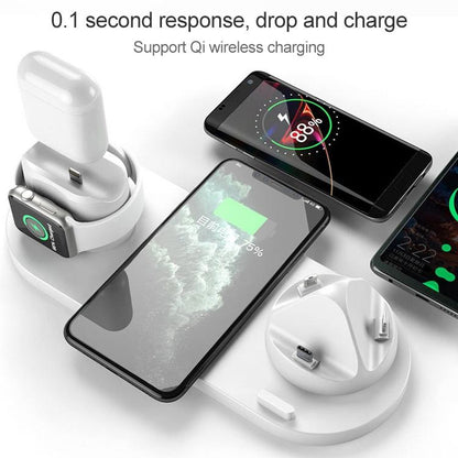 6 In 1 10W Wireless Charger Stand Qi Standard - Black