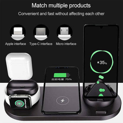 6 In 1 10W Wireless Charger Stand Qi Standard - Black