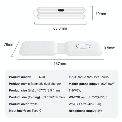 Foldable Dual Wireless Charger For Phones Iwatch Airpods - Black