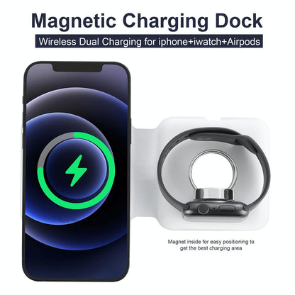 Foldable Dual Wireless Charger For Phones Iwatch Airpods - Black