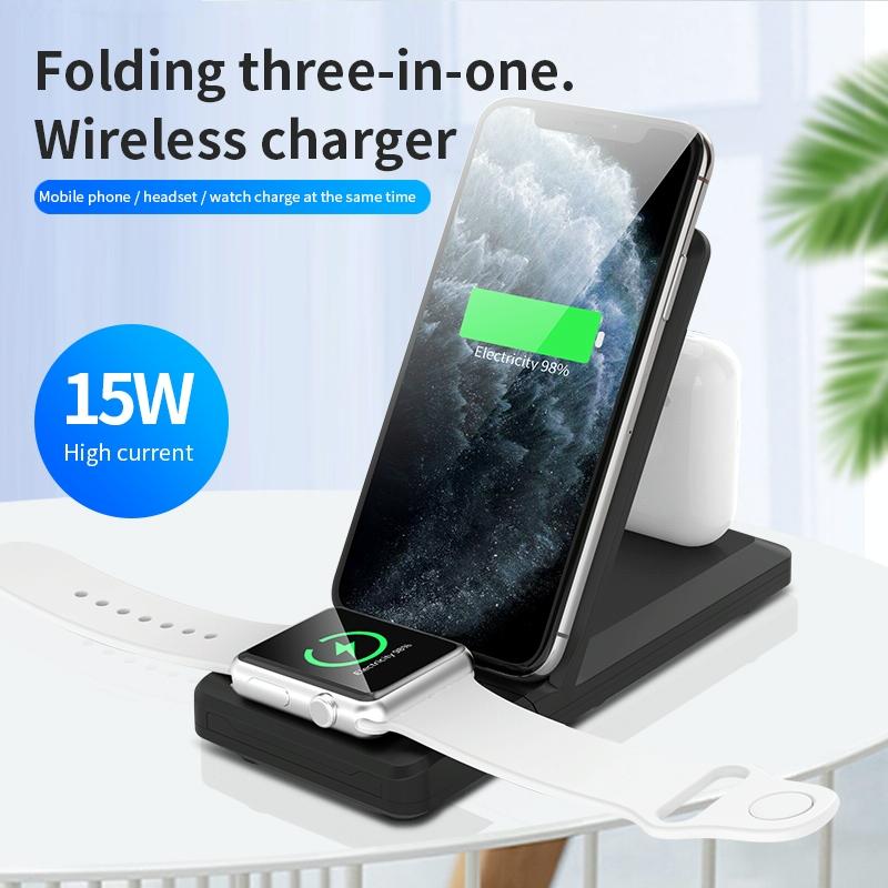 3 In 1 Foldable Wireless Charger For Iphone Iwatch Airpods - Black