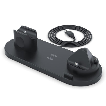 6 In 1 Wireless Charger For Iphone Apple Watch Airpods & Android - Black