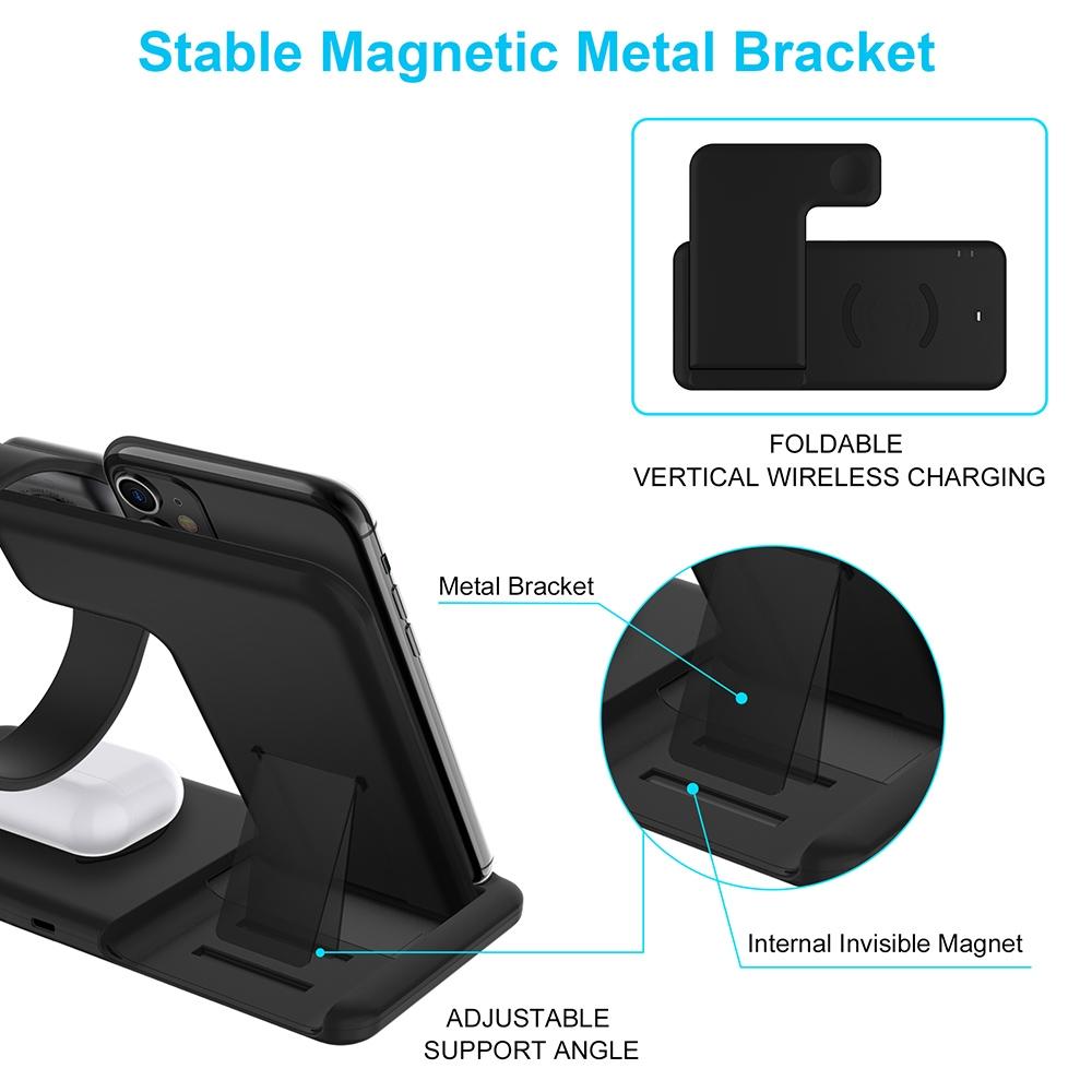 4 In 1 Wireless Charger Stand For Iphone Apple Watch Airpods Dual Phone Charging Black