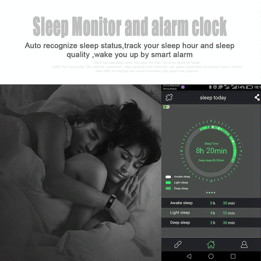 Smart Oled Bracelet - Waterproof Pedometer Bp Hr Blood Oxygen - Android / Ios - Black