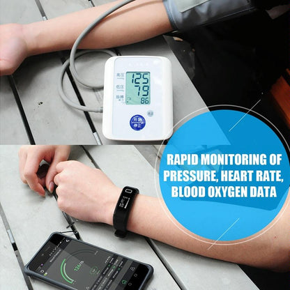 Smart Oled Bracelet - Waterproof Pedometer Bp Hr Blood Oxygen - Android / Ios - Black