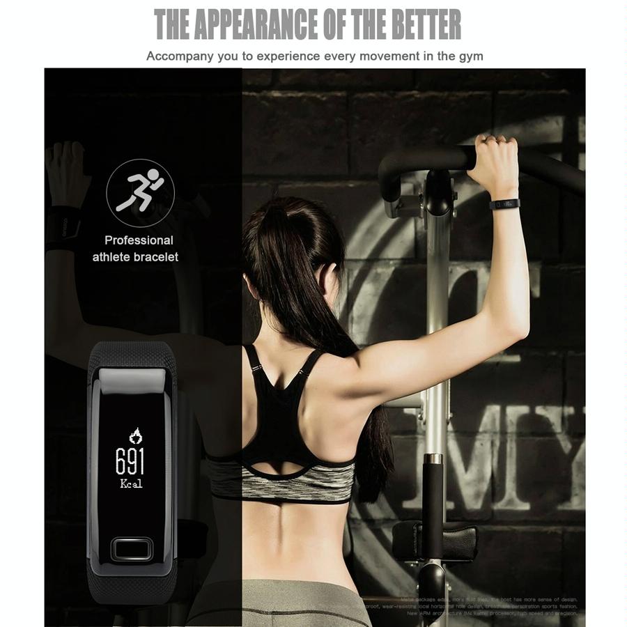 Smart Oled Bracelet - Waterproof Pedometer Bp Hr Blood Oxygen - Android / Ios - Black