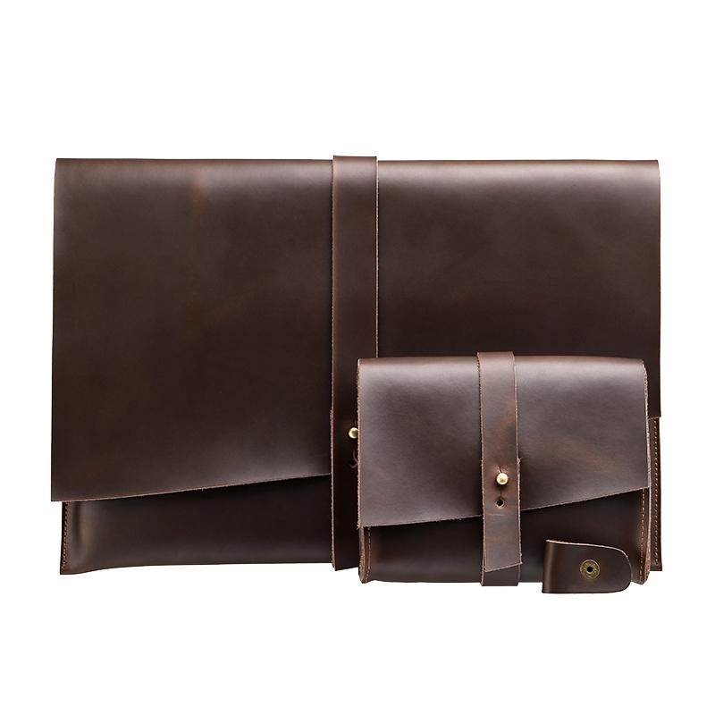Universal Leather Laptop Bag with Cable Winder for 11.6 Devices - Coffee