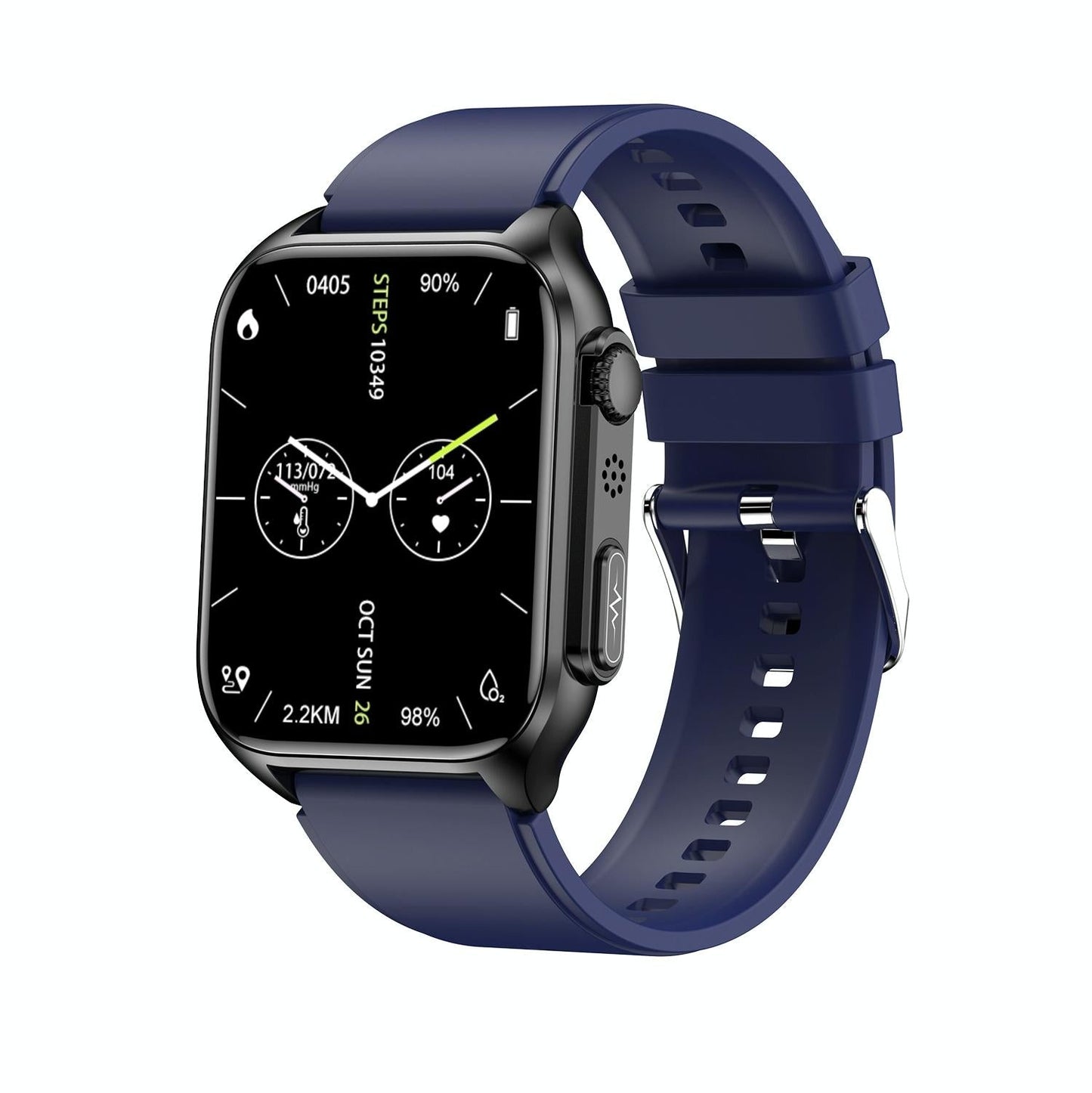 1.96 Inch Ip67 Waterproof Silicone Band Smart Watch Supports Ecg / Remote Families Care / Bluetooth Call / Body Temperature Monitoring - Blue